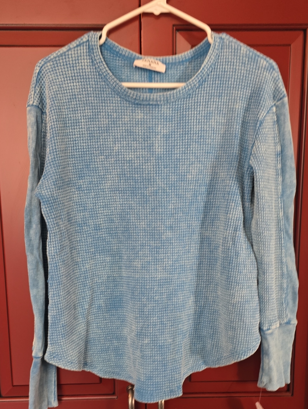 Zenana Outfitters Light Blue Waffle Knit Long Sleeve Top